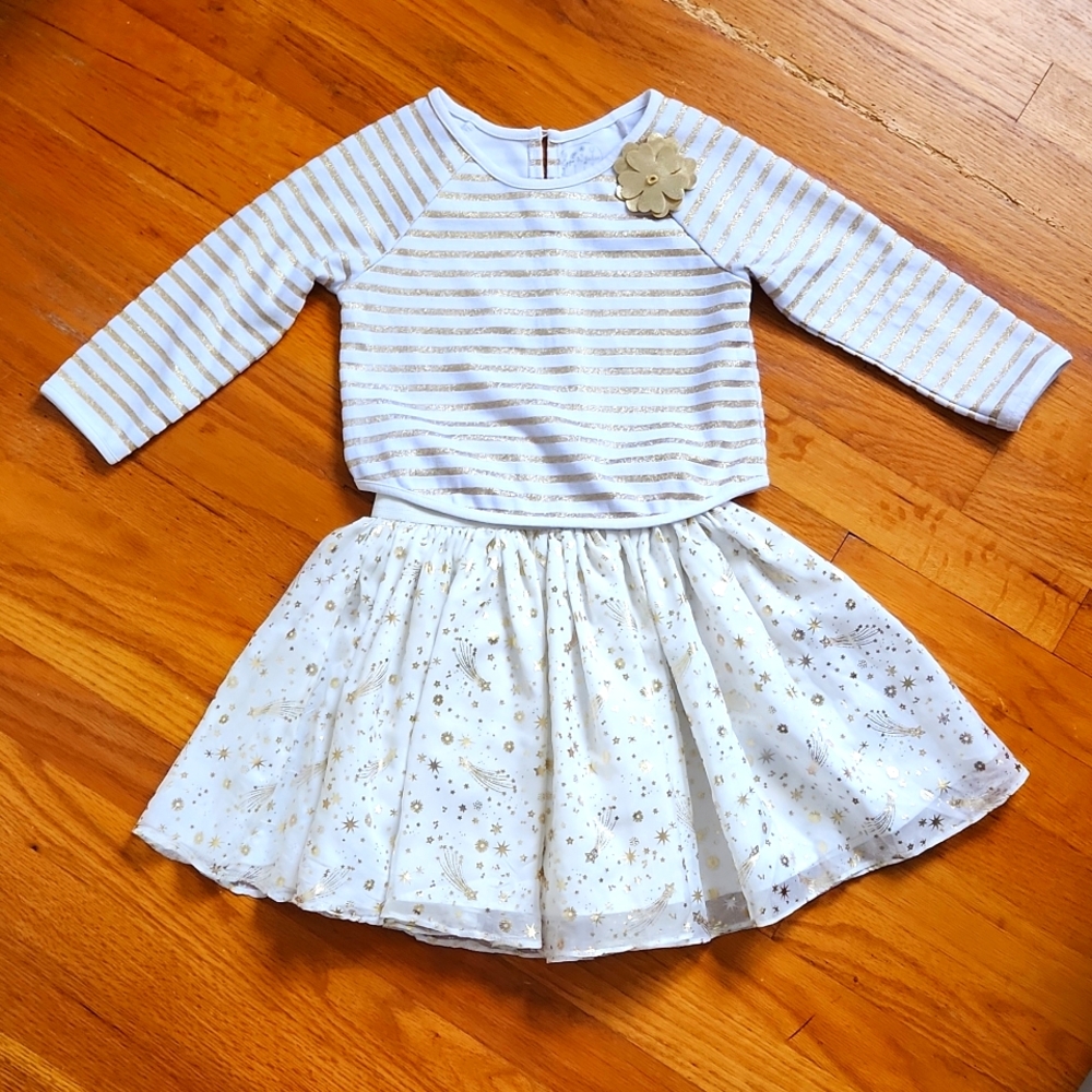 Pippa & Julie Gold Striped Shirt and Starry Tutu Skirt size 6